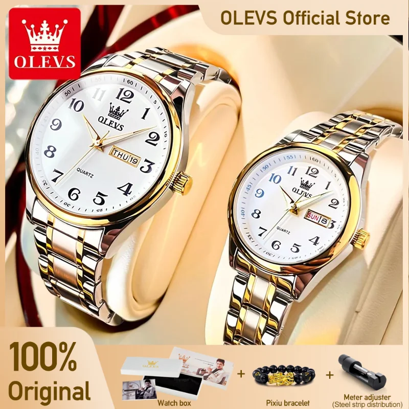 OLEVS Top Brand Couple Quartz Watches Waterproof Luminous Wristwatch for Lover Date Men‘s and Women's Wristwatch Simple Fashion