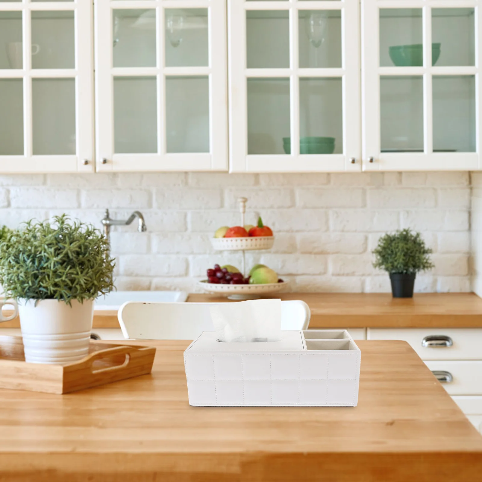 Multifunctional PU Desktop Organizer Quilted Design Tissue Box Pencil Scissor Holder Suitable for Home Office Car Remote