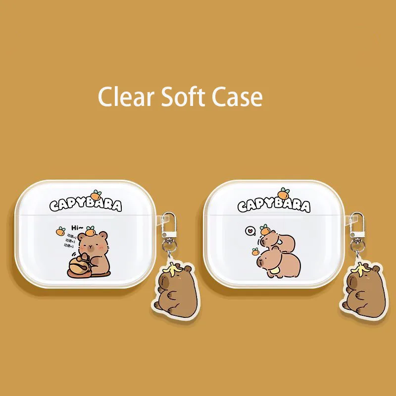 

Capybara Cute Cartoon Clear Soft AirPods Case with Keychain Anti Yellowing Dust Proof Scratch Resistant Secure Gift for Girls