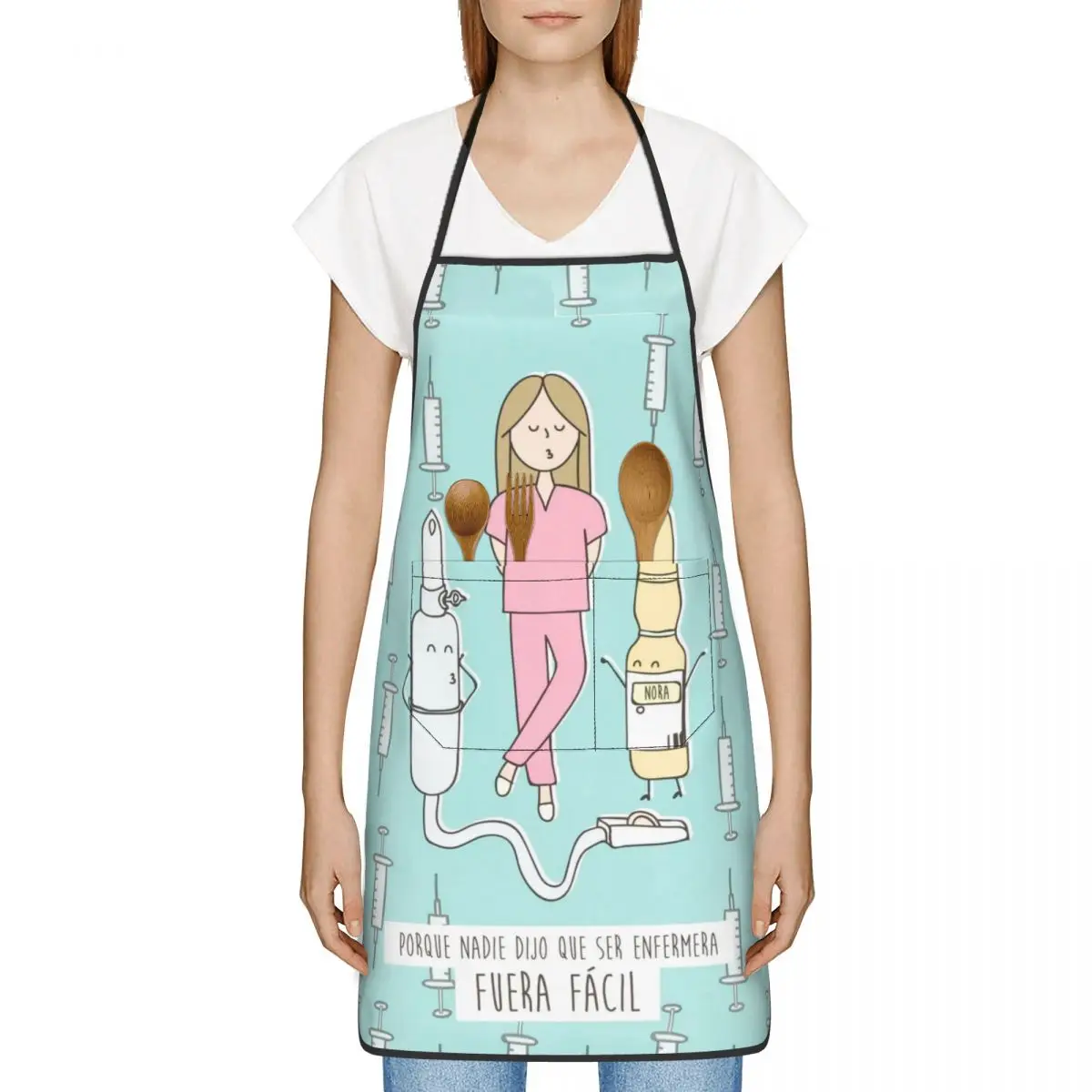 Men Women Kitchen Cooking Aprons Doctor Nurse Enfermera En Apuros Merch BBQ Aprons Neck Strap with Pocket Oil Water Resistant