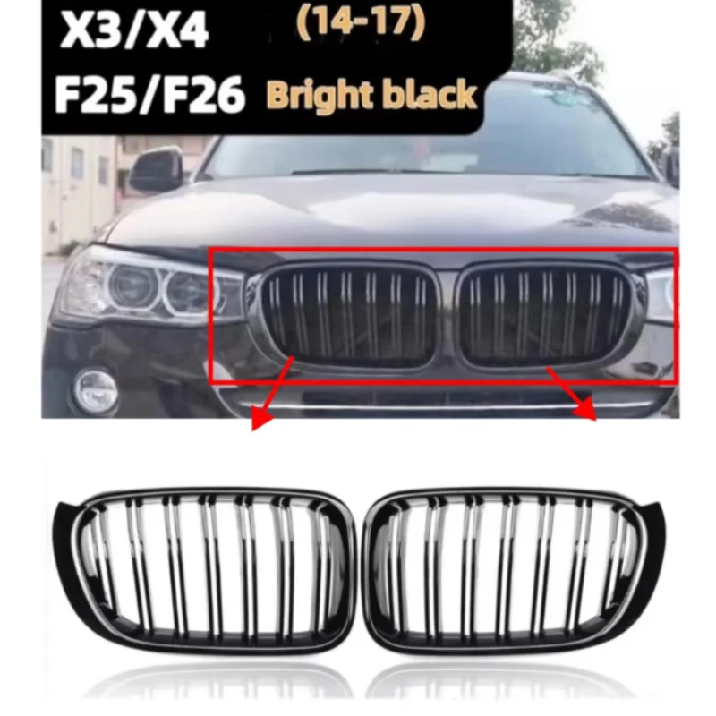 

Modified for BMW X3\X4 F25\F26 2014-2017 kidney grille bright black doubleline racing car parts front bumper decorate CHINA OPEN