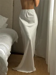 Tossy White Satin High Waist Long Skirt For Women Zipper Side Split Slim Elegant Party Maxi Skirt Y2k Outfit Female Long Skirt