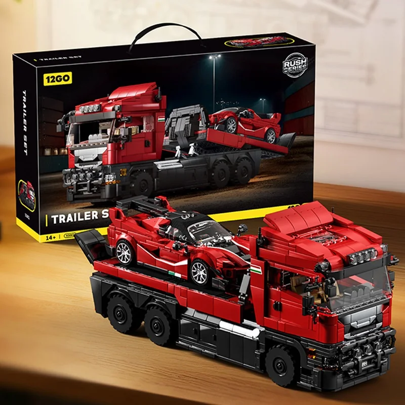 

1728pcs Assembling Trailer Set Building Blocks MOC Head Truck And Super Car Model Desktop Ornaments Boys Educational Toys Gifts
