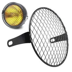 Motorcycle Headlight Protector Metal Mesh Grill Guard Cover Universal Side Mount Lattice Grid 5.75 Inch Vintage Retro Light Lamp