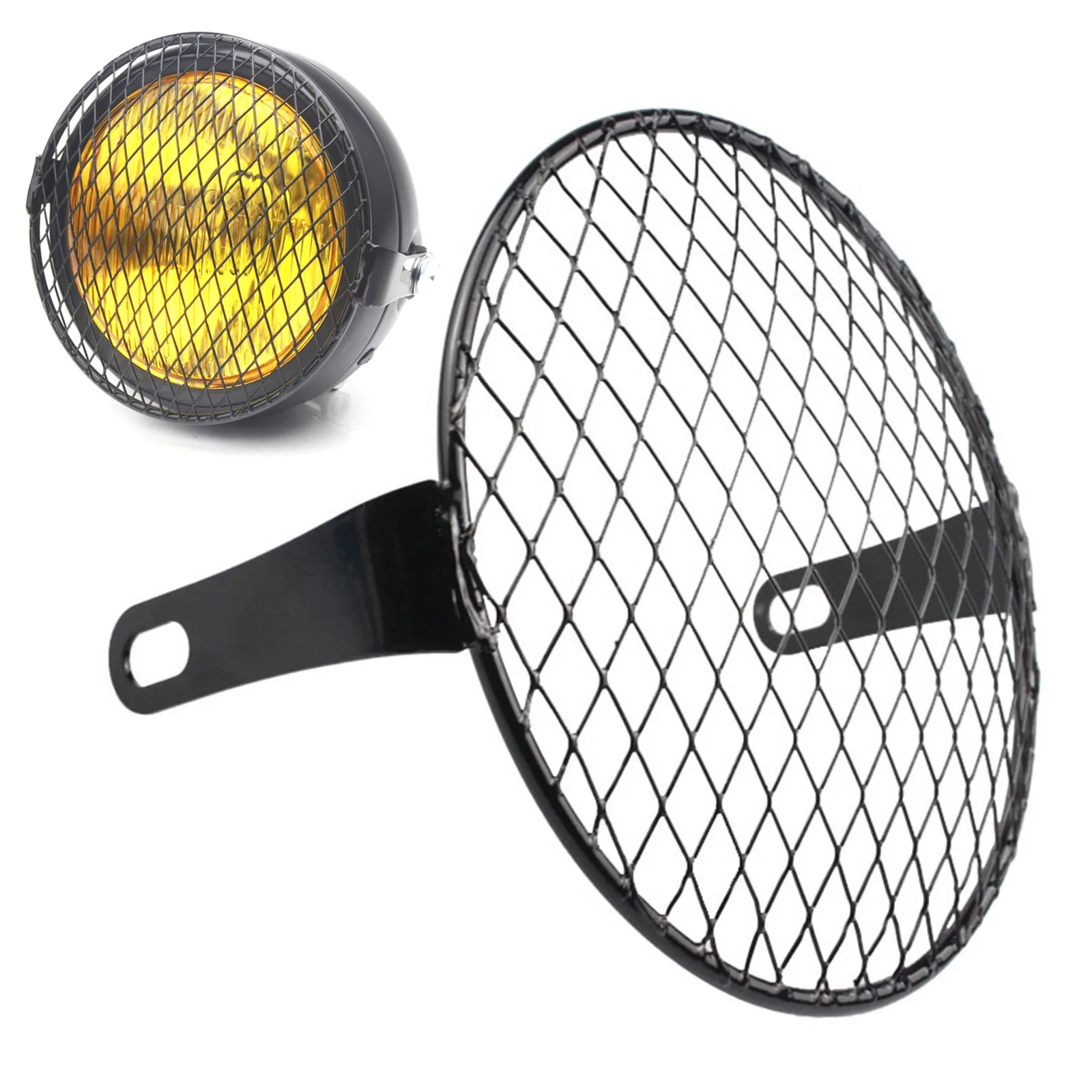 Motorcycle Headlight Protector Metal Mesh Grill Guard Cover Universal Side Mount Lattice Grid 5.75 Inch Vintage Retro Light Lamp