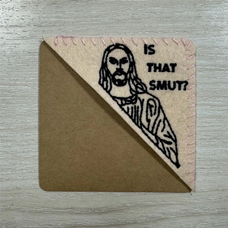 

2PCS Is That Smut - Peeking Jesus - Embroidered Felt Triangle Page Stitched Corner Bookmark Book Lover Gift Easter Day
