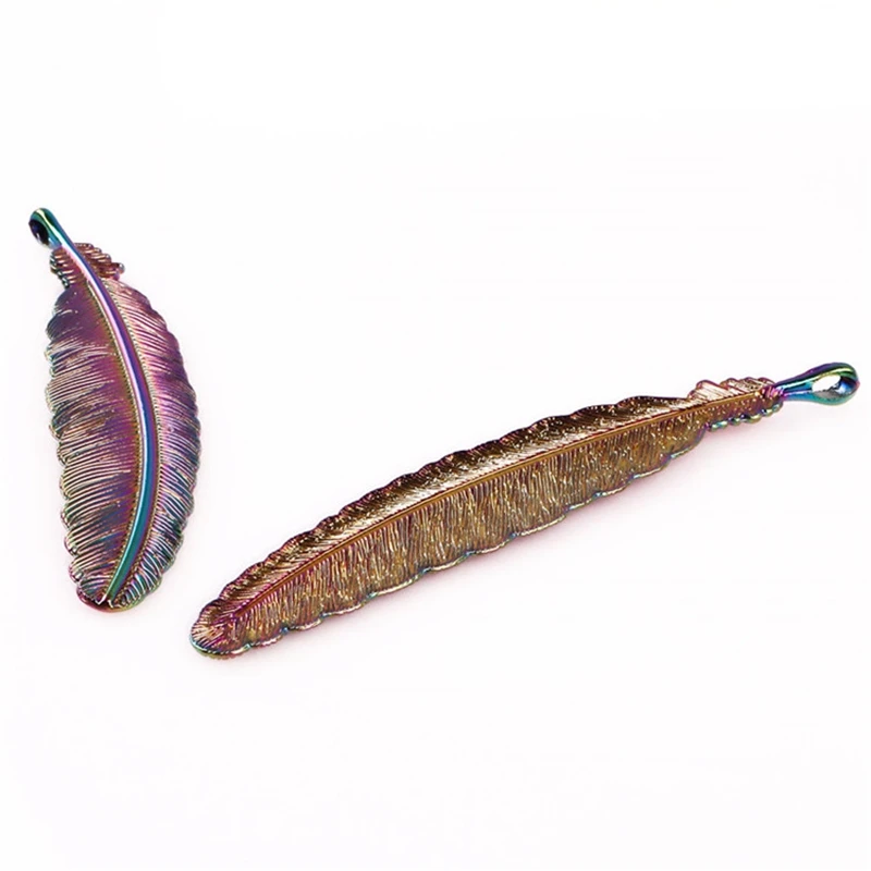 2pcs/Lot Fashion Rainbow Color Feather Leaves Charms Zinc Alloy Pendant For Earrings Bracelet Jewelry Making Diy Accessories