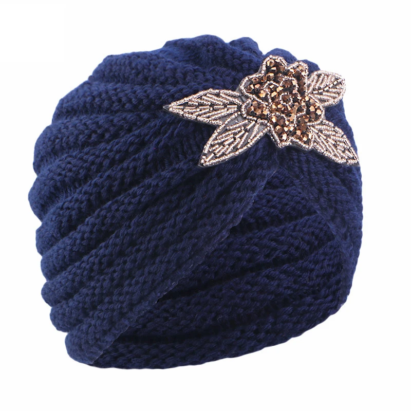 2024 Cross Knotted Knitted Turban Hats Diamonds Thick Coldproof Knit Hats Warm Beanies Ramadan Chemo Cap For Women Autumn Winter