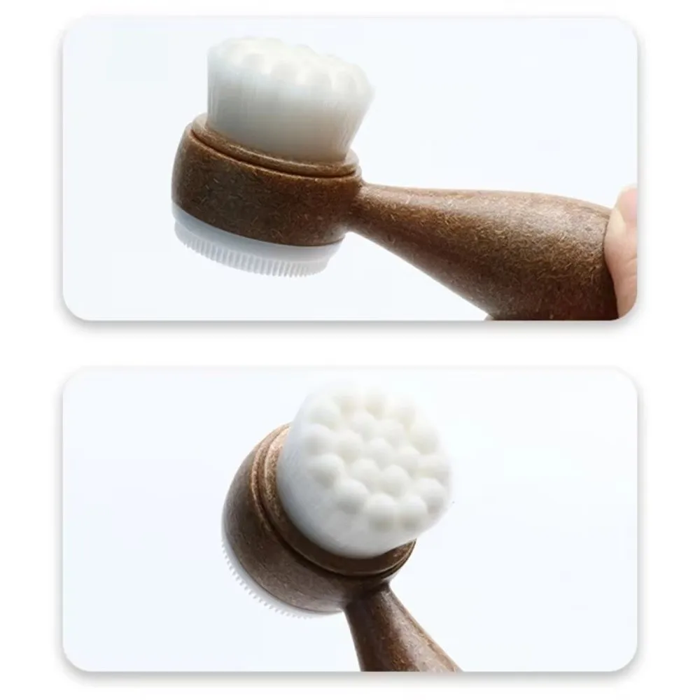 Double Sided Facial Cleansing Brush Nylon Bristles Blackhead Removing Exfoliating Face Brush Soft Bristles Coconut Handle