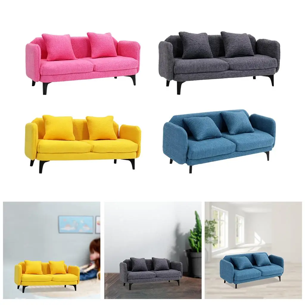1:12 Doll House Double Sofa Miniature Furniture Play Toy Life Scene Decor