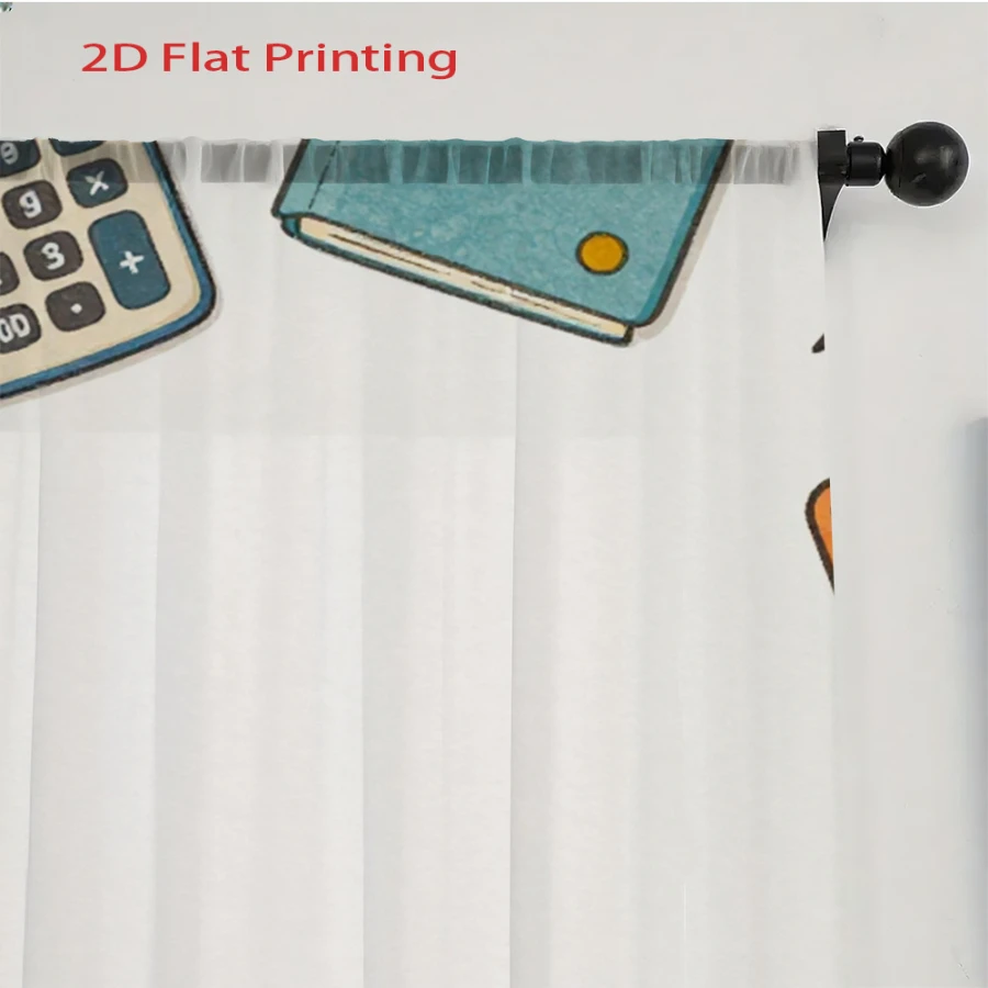 2PCS Digital Print Sheer Curtain, Cartoon Calculator, Vintage Floral Window Curtains for Living Room Bedroom Home Decor
