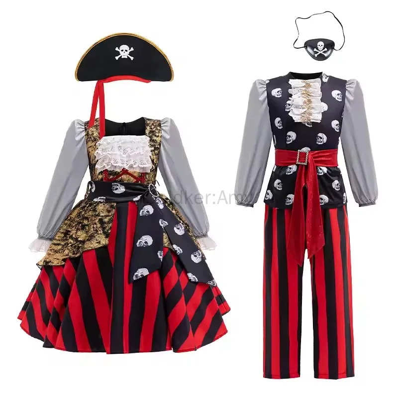 

Halloween Kids Pirate Costume Set Buccaneer Princess Dress for Girls Boy Captain Pirate Costume for Trick or Treat Themed Partyt