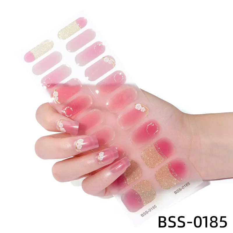 20/16Tips Uv Semi-Uitgeharde Gel Nagelstickers Waterdichte Effen Kleur Nagel Bedels Semi-Gebakken Nagel Tips Volledige Cover Decals Uv Lamp Nodig