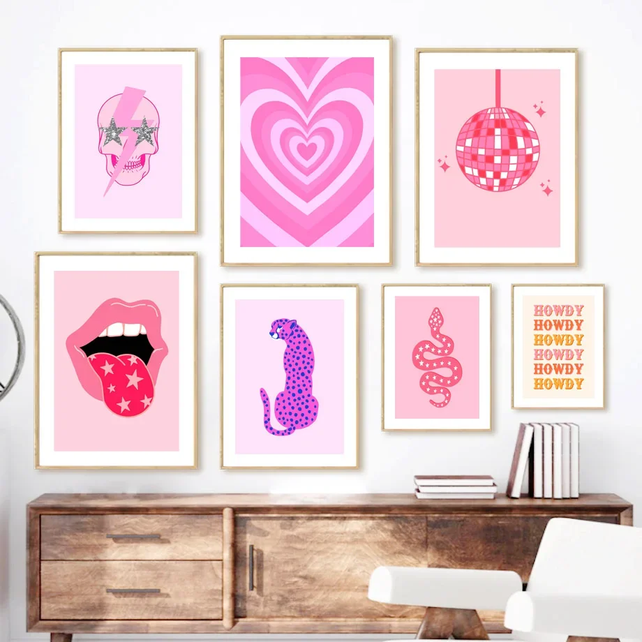 Leopard Skull Snake Heart Star Self Love Pink Fashion AbstractPosters Prints Wall Art Canvas  Aesthetics Living Room Home Decor