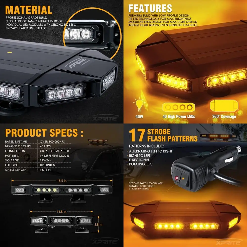 

18-янтарный светодиодный аварийный стробоскоп на крыше, магнитный для грузовиков, интенсивный предупреждающий маяк для буксировки, строительства, снегоочистителя, па