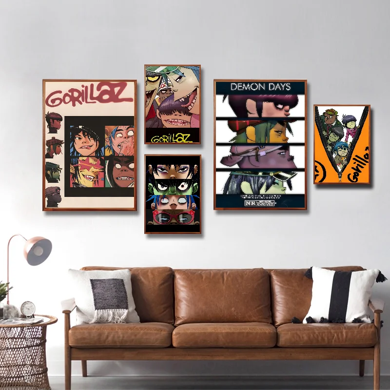 Music Gorillaz Poster Self-adhesive Art Waterproof Paper Sticker Coffee House Bar Room Wall Decor