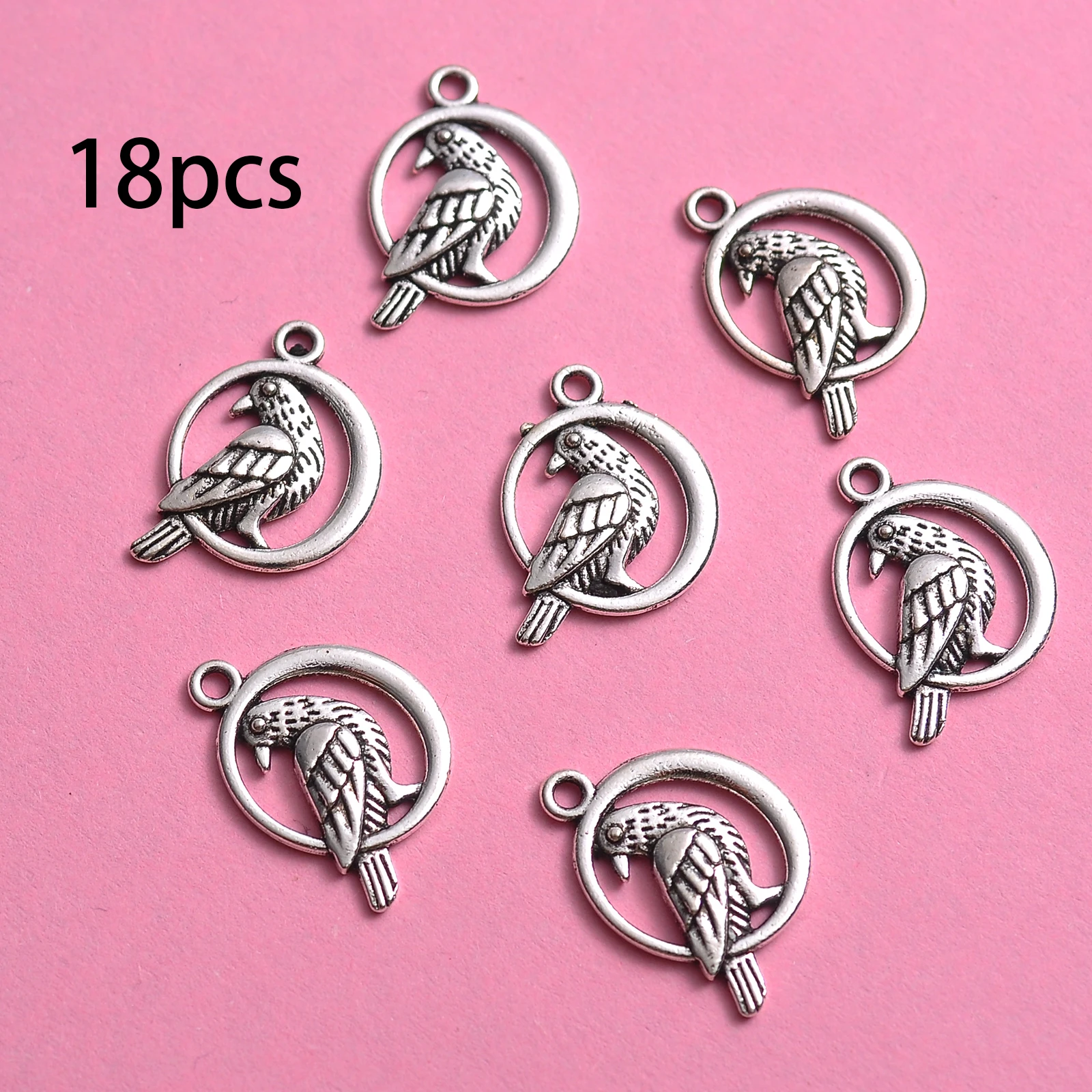 18-Piece Set of Round Parrot Bird Charms, Available in Two Colors, with Wing-Patterned Circles and 3D Bird Designs, Suitable for DIY Bracelets, Necklaces, and Earrings, Handmade Beaded Decoration Accessories