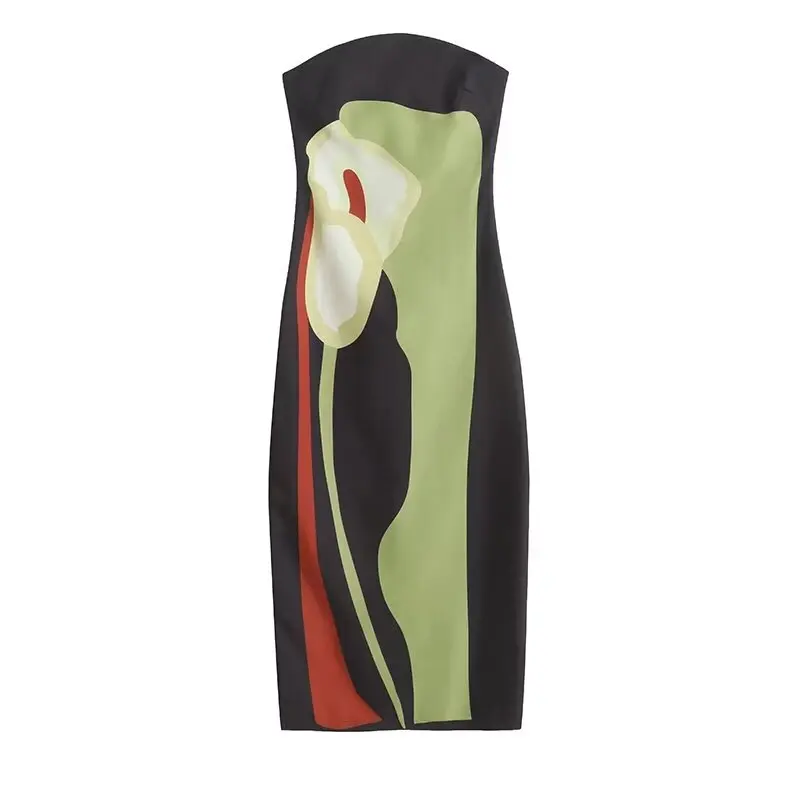 Vestido Largo Sexy Sin Tirantes y Sin Espalda con Estampado para Mujer, Moda sin Mangas de Hombros Descubiertos, 2024 Verano, Fiesta de Noche para Dama 2