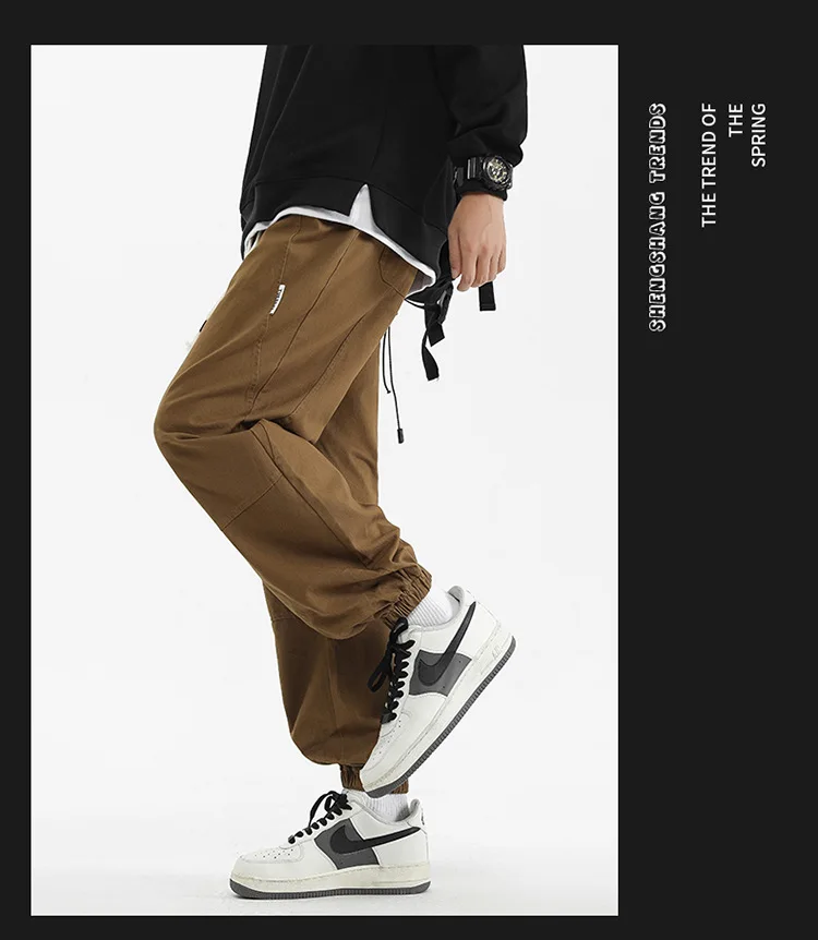 سراويل غير رسمية للرجال مكونة من 9 نقاط ، سراويل الركض الجديدة للربيع والخريف من القطن الخالص لعام 2025 ، سراويل عمل Harun الرياضية فضفاضة والكاحل