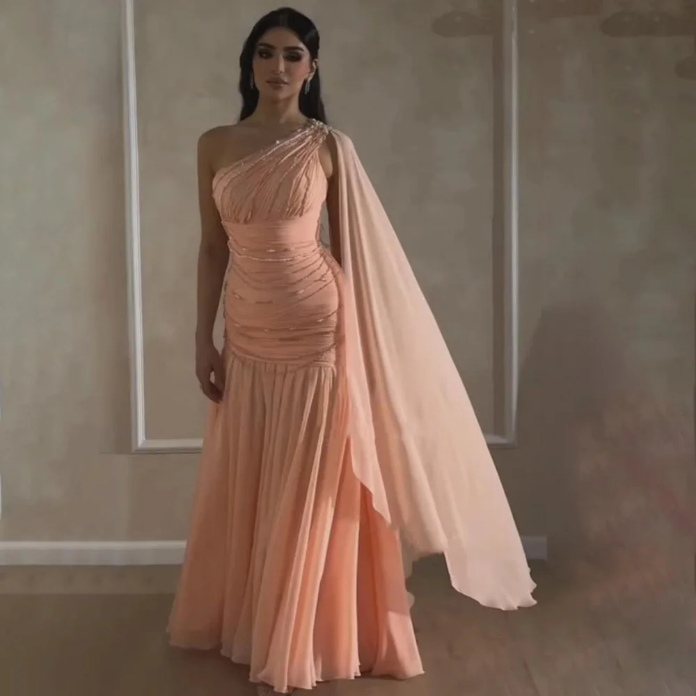 تخصيص رائعة الديكور المرأة حفلة موسيقية فستان مثير واحد الكتف الساحرة حورية البحر الطابق طول فستان الحفلات المرأة ثوب مسائي