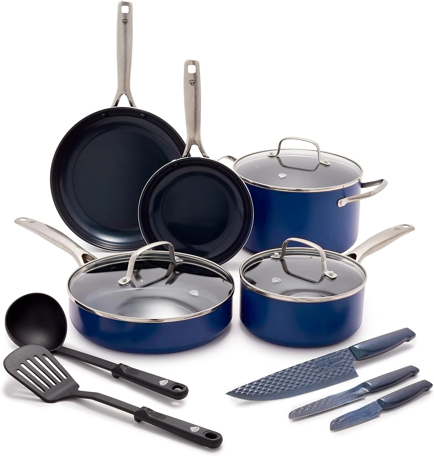 

Blue Cookware Infused Ceramic Nonstick, 10 Piece Cookware Pots and Pans Set, PFAS-Free, Dishwasher Safe, Oven Safe