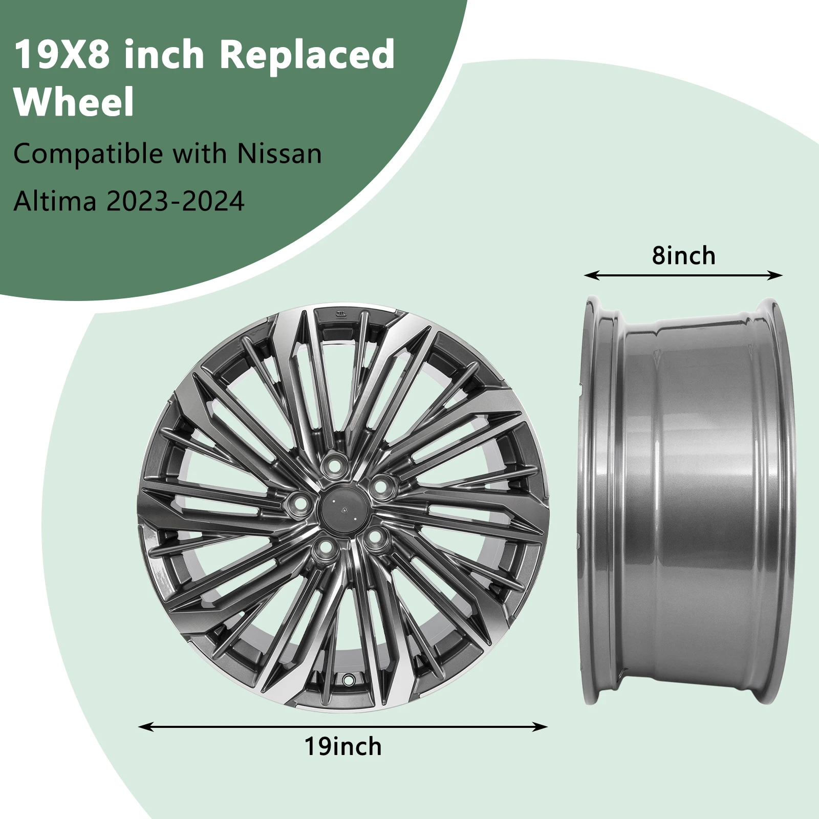 1PC 19X8 Zoll Aluminium Auto Räder Felgen Ersatz Radnabe Geeignet Für 2023-2024 Nissan Altima graue Räder