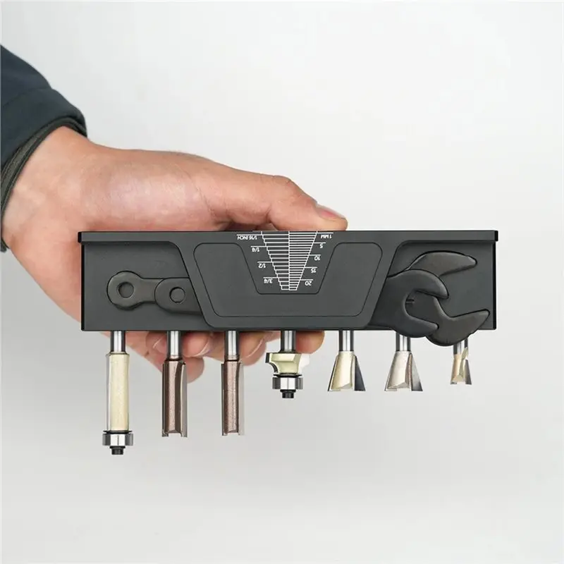 ที่ยึดดอกกัด ABDJ สำหรับงานไม้ ชุบอโนไดซ์ ช่อง 1/4 นิ้ว 7 รูแม่เหล็ก ที่จัดระเบียบเครื่องมือ ช่องใส่ประแจ