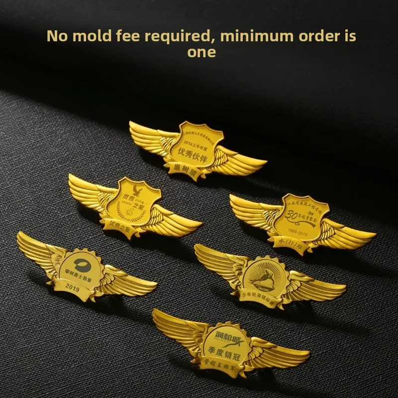 BC Customized Eagle Wing Badge Metal Honor Medal Pin School Emblem Badge, Kindergarten Commemorative Award Badge