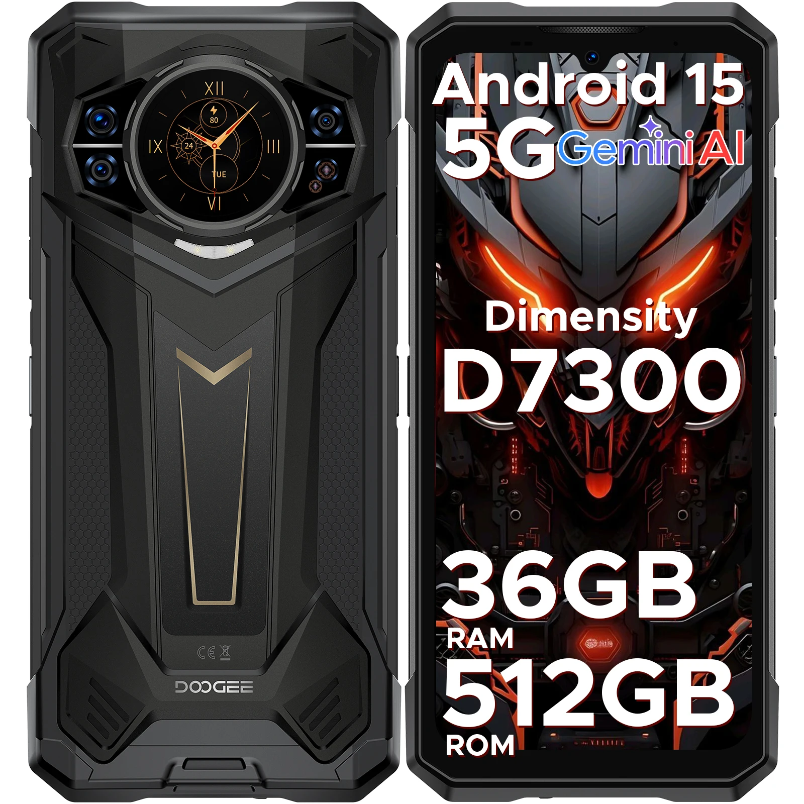 DOOGEE S200 Plus 5G AI Wytrzymały Telefon 36GB(16 20) 512GB Dimensity 7300 Telefony do Gier 1,32'' Tylny Wyświetlacz 6,72'' Bateria 11000mAh - afbeelding 1
