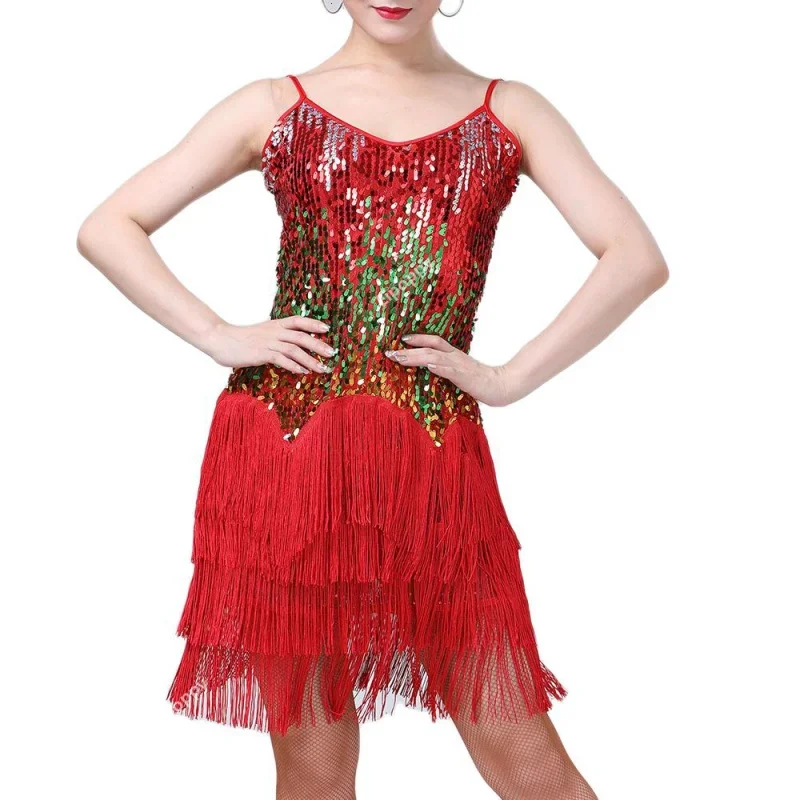 Erwachsene Pailletten Quaste Latin Dance Kleid Frauen professionelle Tango Rock Jazz Salsa Tanzen Kostüm Wettbewerb Karneval tragen
