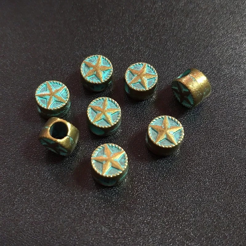 New 10pcs/bag 10MM Retro Patina Plated Zinc Alloy Green Round Big Hole Star Beads for DIY Bracelet Jewelry Accessories