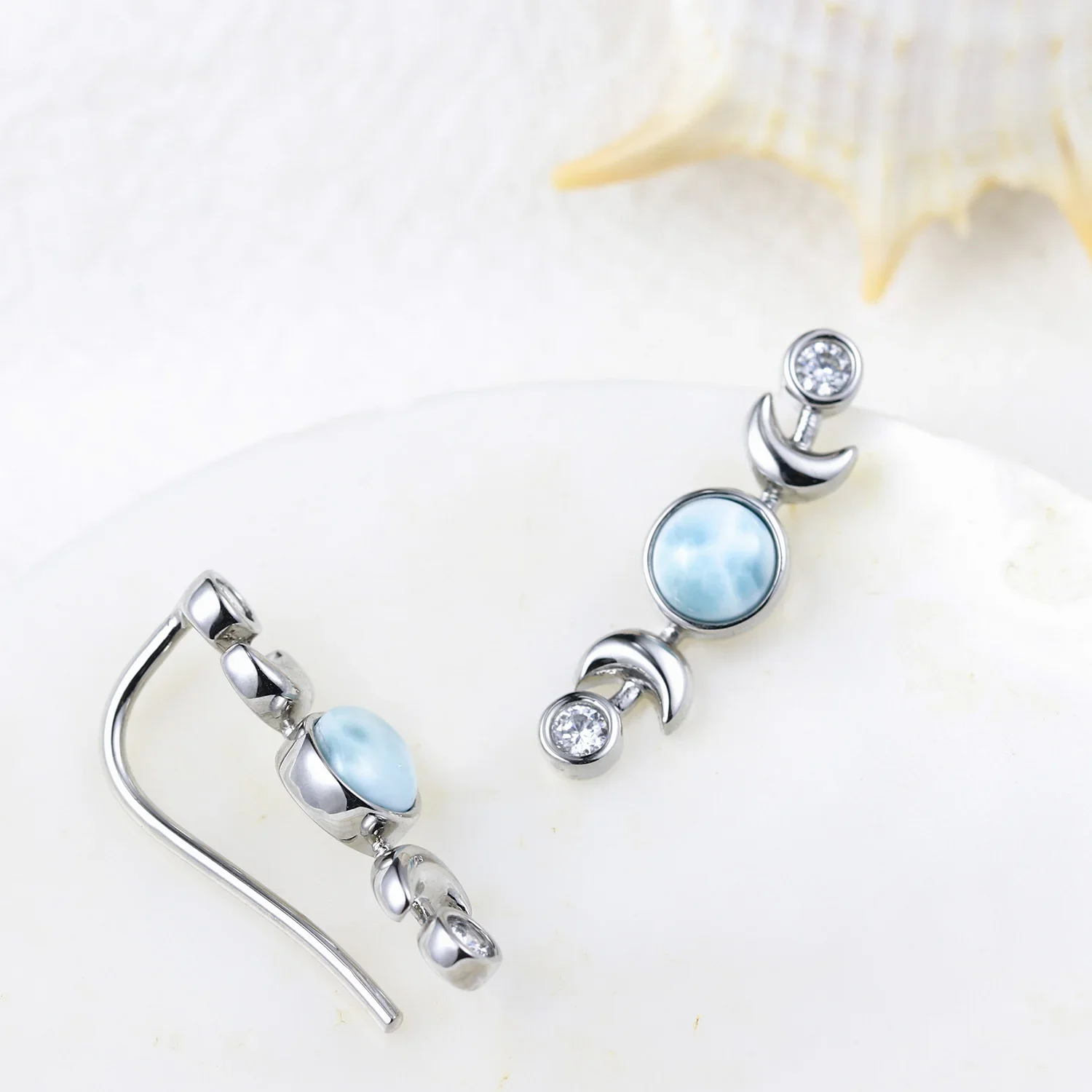 

Elegant Larimar and CZ Earrings,18K Gold Plated Copper Dangling Design,Stylish Women's Party Earrings, Unique Handmade Gift Idea