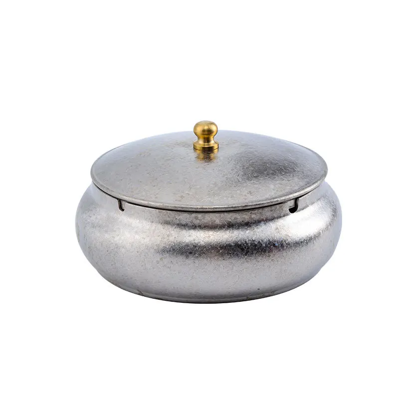 Pure Titanium Ashtray with Lid Light Luxury Home Living Room Decoration Titanium Ice Flower Ashtray Tea Table Decoration