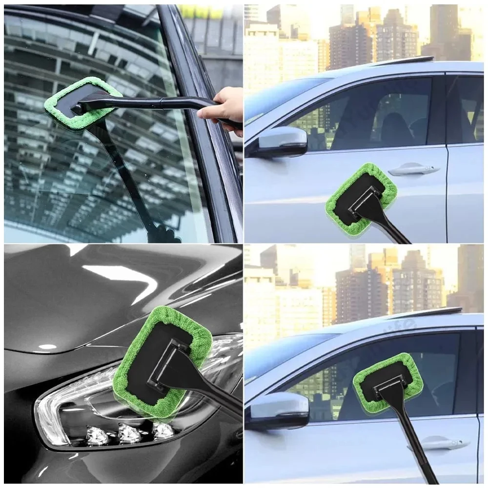 Car Window Cleaner Brush Kit Microfiber Windshield Cleaning Tool Auto Interior Glass Wash Wiper Long Handle Reusable Cloth Pad image 6