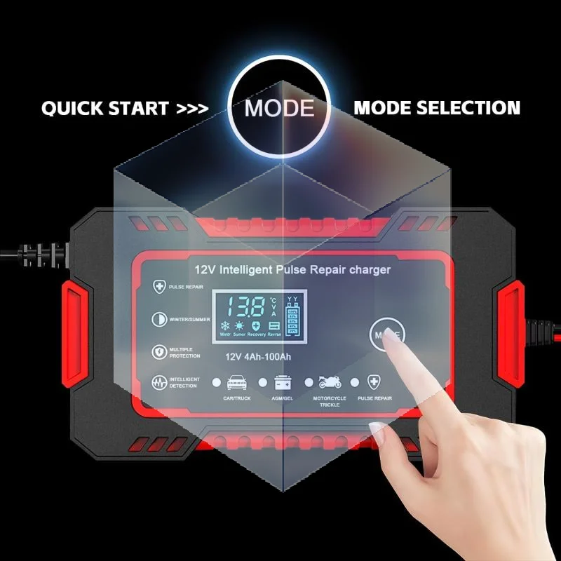Universal Emergency 12V Car Battery Charger Portable Fast Charging Auto Power Booster for Garage Camping Travel Use