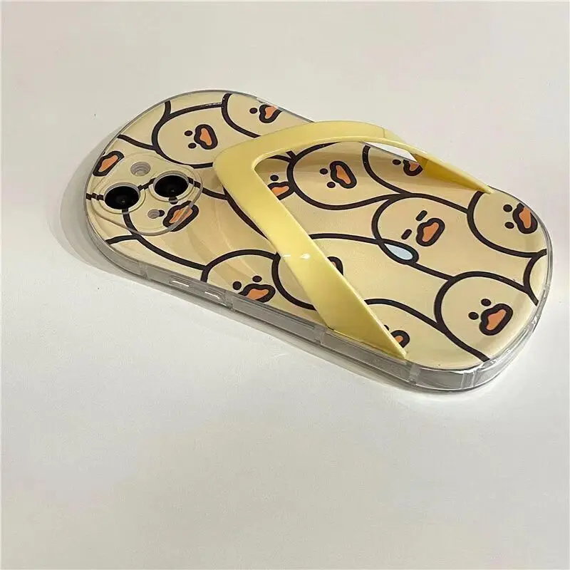 Summer Shoe Slippers Cute cartoon duck Phone Case For iPhone 13 12 11 Pro Max XR XS Max 7 p 8 plus Flip-Flops Mobile Phone Cover