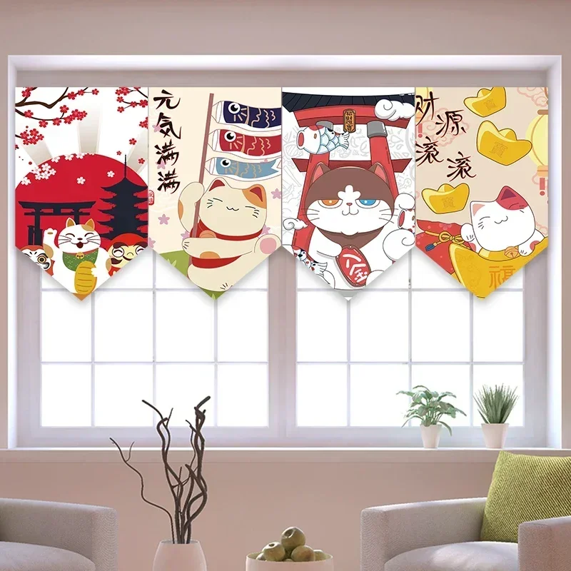 Japanese Lucky Cat Triangle Curtain Japanese Restaurant Door Decoration Small Hanging Flag Kitchen Shelter Short Curtain