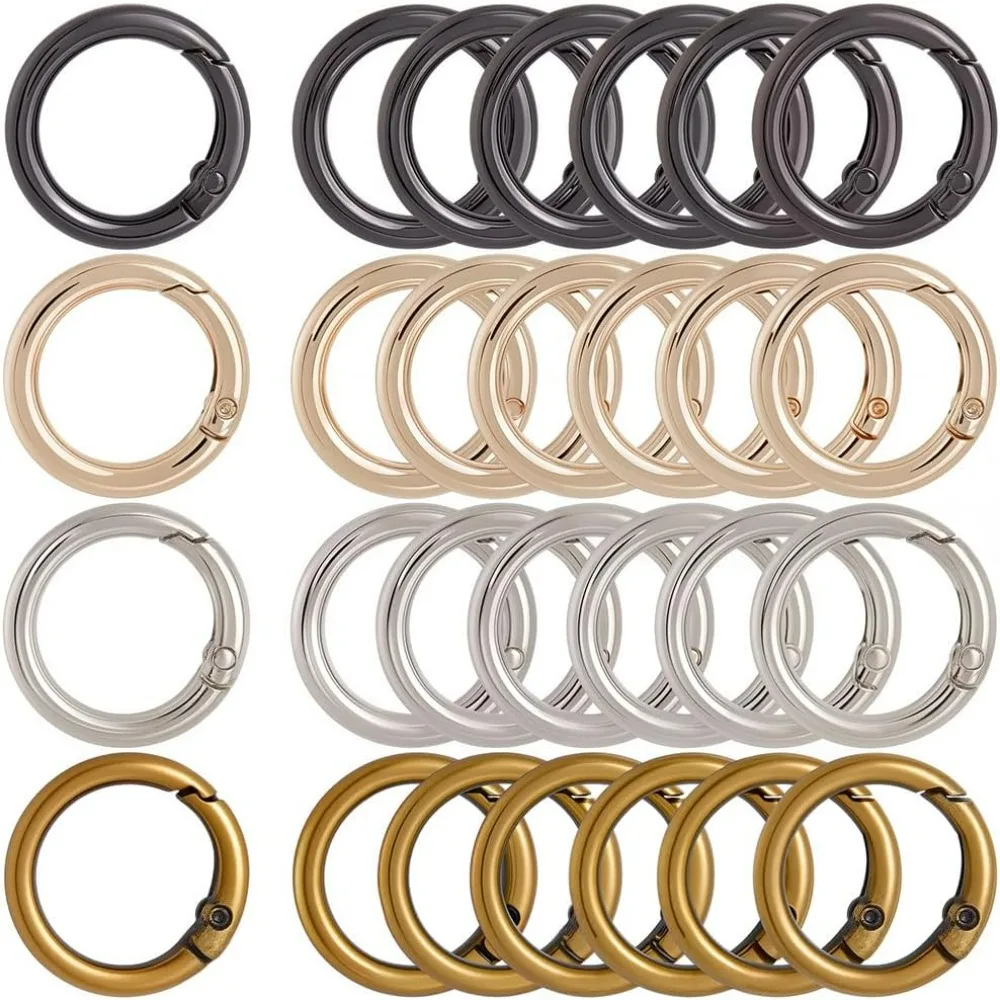 

1 Box 24Pcs 4 Colors Spring Gate Rings Round Snap Hook Carabiner Clip Metal Circle Opening Trigger O Ring Keyring