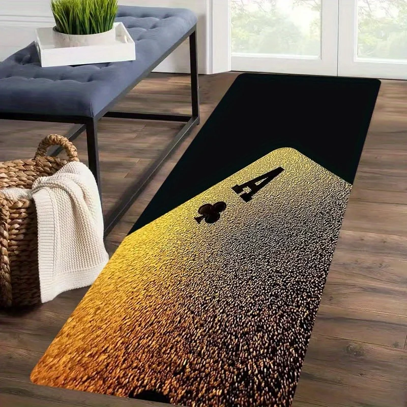 Poker Spade Kitchen Mat - Black Gold Non-Slip 100% Polyester Rug for Porch Balcony Hallway Living Room Floor Decor