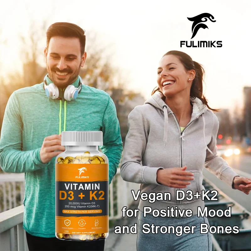 فيتامين د3 20000IU و200mcg فيتامين ك2 (MK-7) كبسولات لامتصاص الكالسيوم وتجديد العظام ودعم المناعة عالي الامتصاص #6