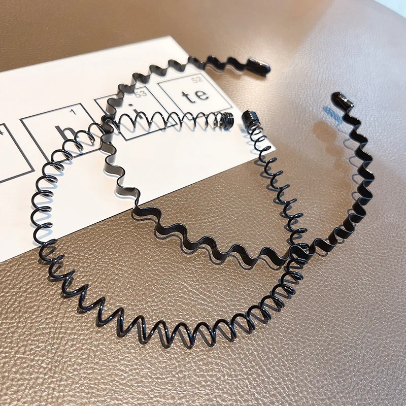 1 Stück Haarbänder Unisex Wellenförmiges Haarband Gesichtswäsche Kopfschmuck Haarband Einfachheit Rutschfestes schwarzes Metall-Spiral-Stirnband – Detail 3