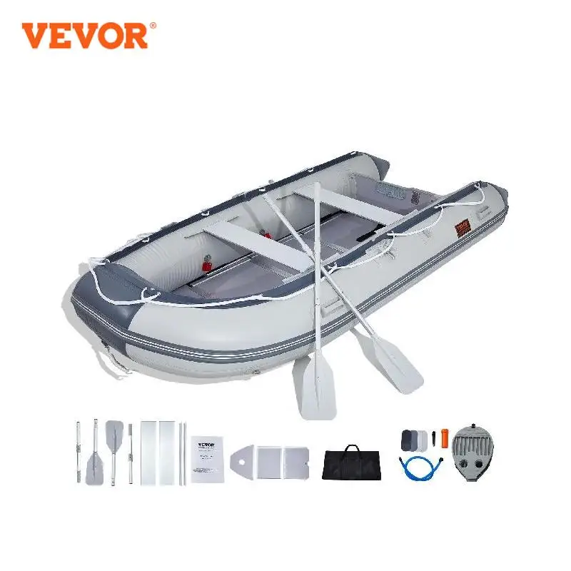 

VEVOR Inflatable Dinghy Boat 6-Person Transom Sport Tender Boat Marine Wood Floor and Adjustable Aluminum Bench Oars Air Pump