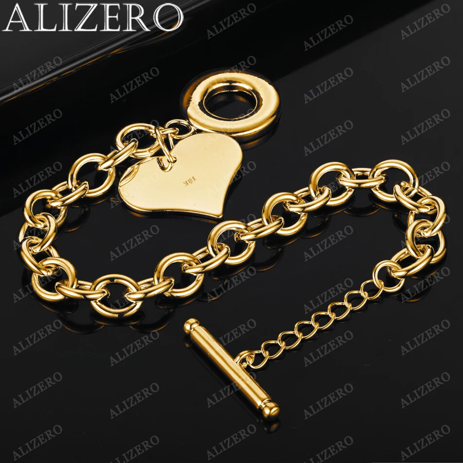

ALIZERO 925 Sterling Silver 18K Gold Plated TO Buckle Chain Heart Card Charm Bracelet For Women Fashion Accessories Jewelry