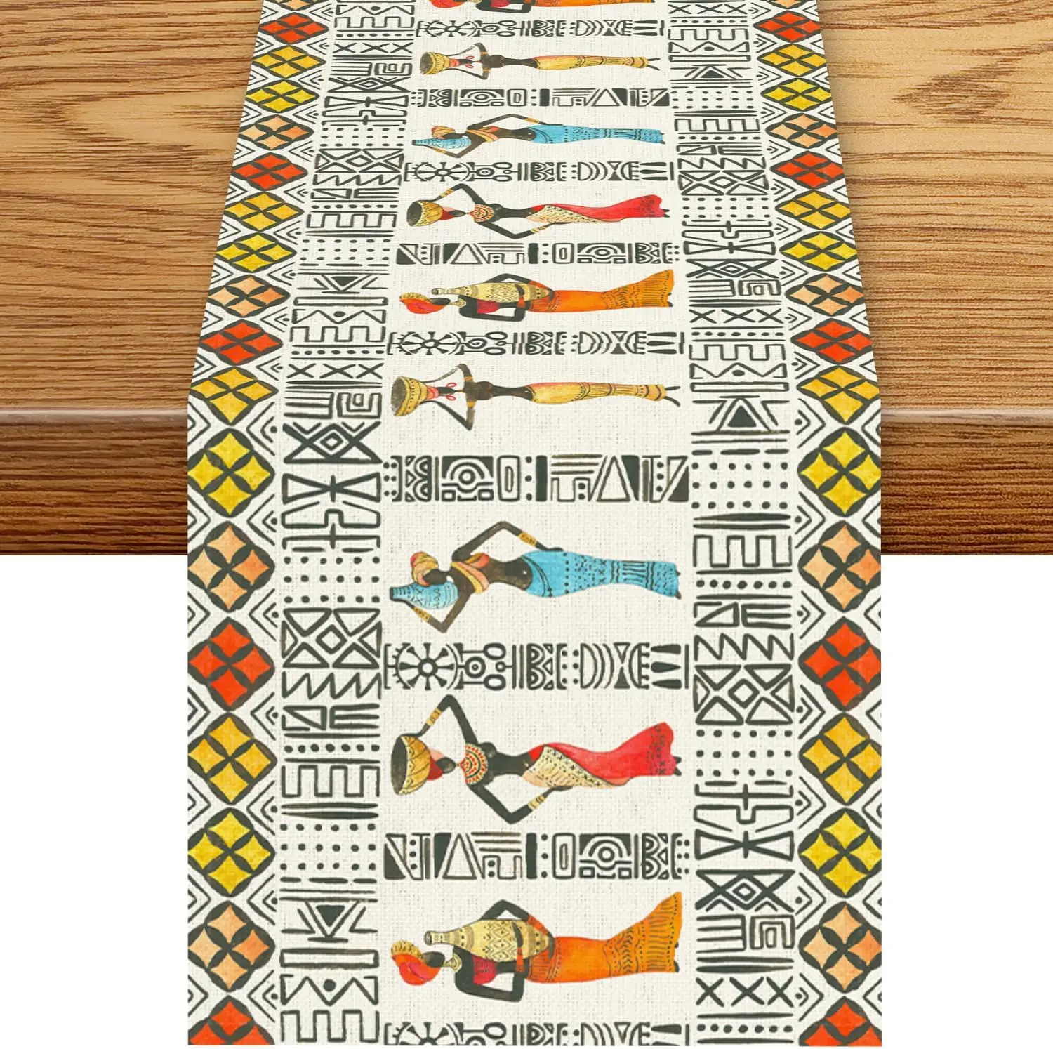 African Woman Ethnic Style Linen Table Runner Party Decor Washable Farmhouse Kitchen Dining Table Runner Wedding Decorations