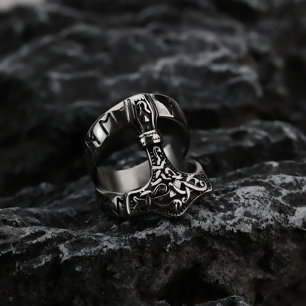 Nordic Viking Odin Thunderhammer Ring Trend Personalized Fashion Men\'s Ring Daily Clothing Paired with Stainless Steel Jewelry