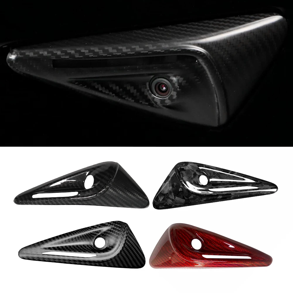 For Tesla Model 3 Highland 2023 2024 2Pcs Real Carbon Fiber Side Camera Cover Sticker Trim Car Accessories