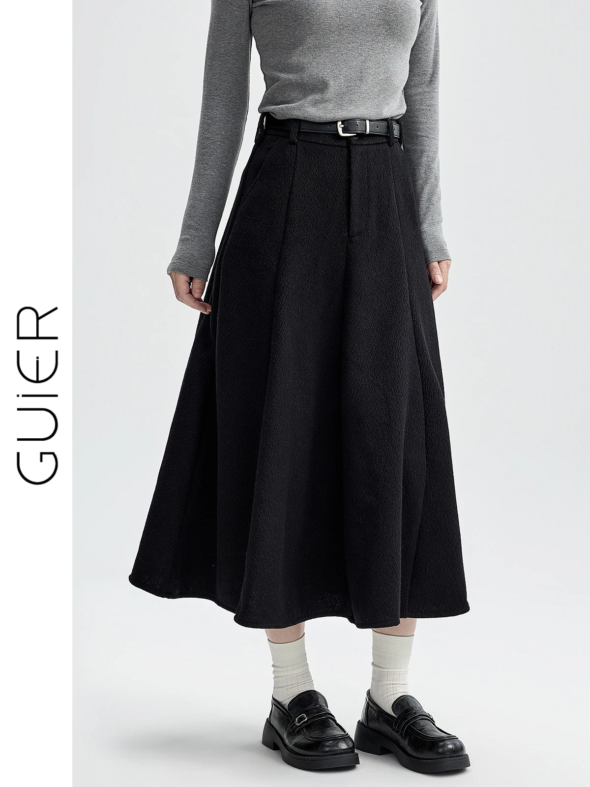 

Bla Woolen High Waist Pleated A-Line Skirt Women's Winter 2025 New Sle Slimming Midi Skirt Casual Ladies' Faion