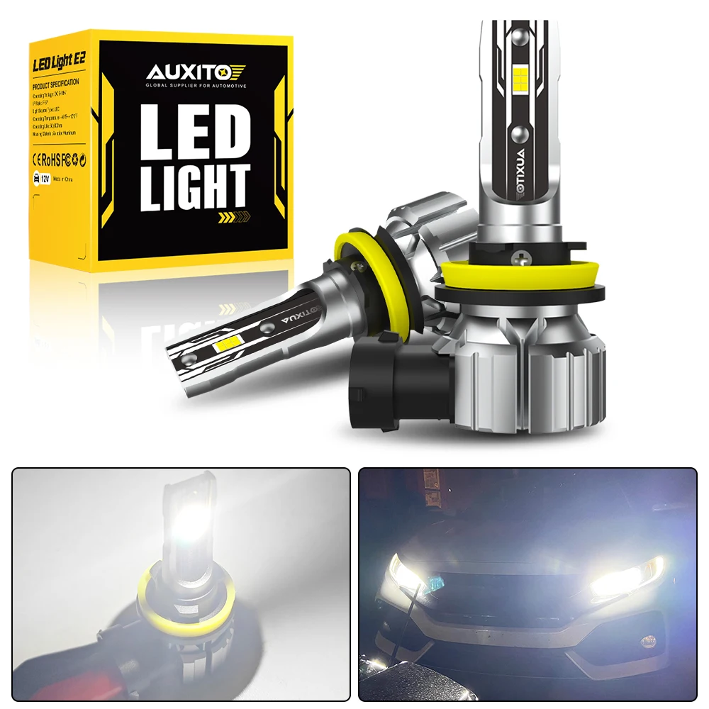 AUXITO 2Pcs 9005 HB3 9006 HB4 H8 H9 H11 LED Fog Light PTF H16JP H11 H8 CSP LED Headlight Bulbs 12V Fog Lamp Car Driving Lamp DRL