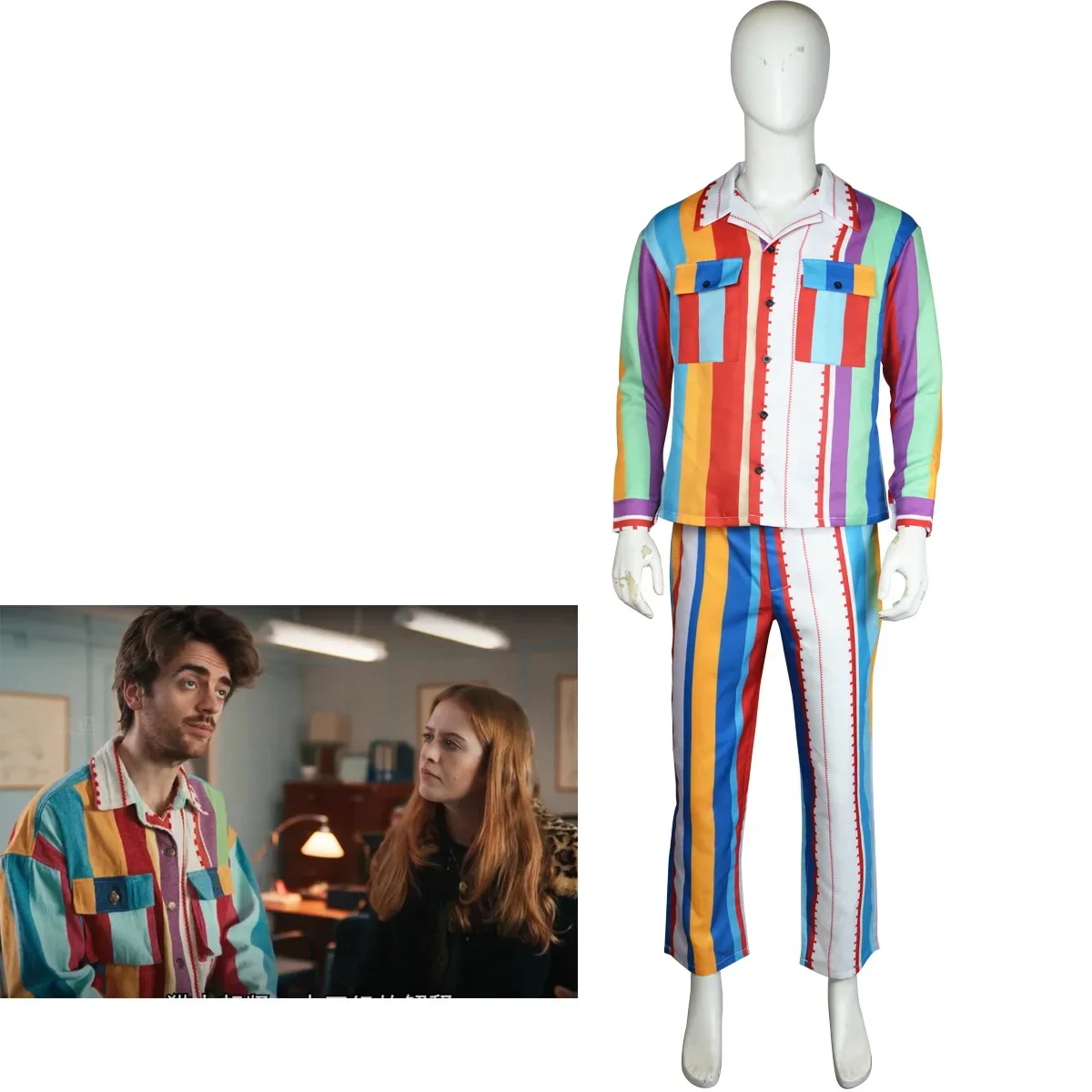 Cosplay Costume Luke Rollason Multicolor Suit Costume Striped Pajamas Rainbow Printing Shirt Pants Outfits Men's Halloween Suit