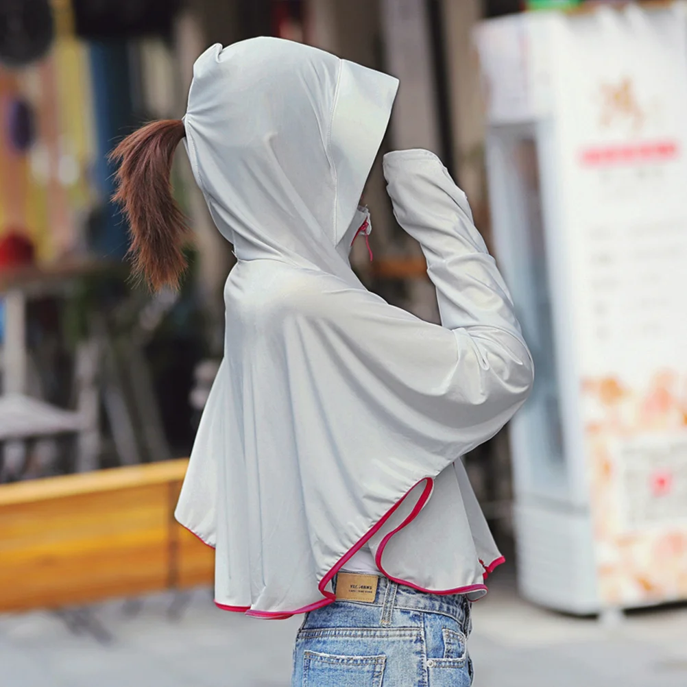 

Women Sunscreen Jacket Summer Uv Protection Hooded Cloak Lightweight Cycling Riding Beach With Zipper Grey For Dust